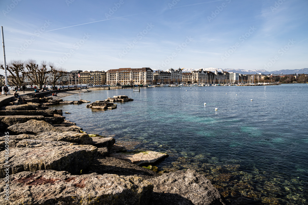 View from Phare des Paquis, Lake Geneva, Switzerland