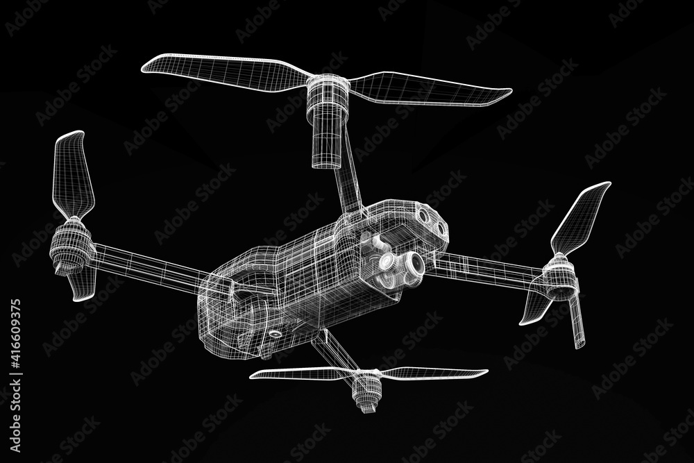 Drone 3D model on black background Drone 3D model on black background