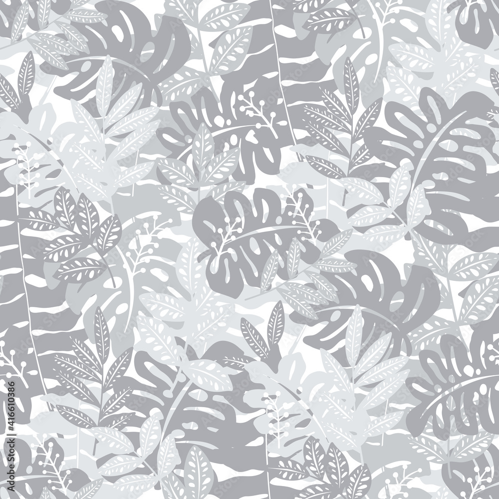 Seamless camouflage pattern with tropical leaves