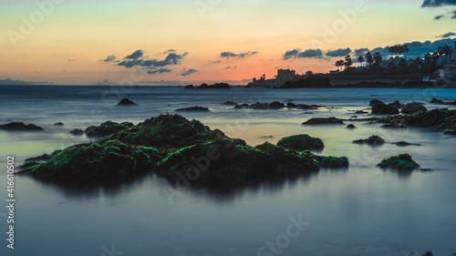 Long exposure twilight at bay of Cala de Mijas, Spain