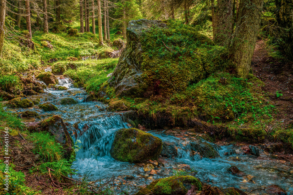 Fototapeta premium Mountain river in the Dolomites, Italy.