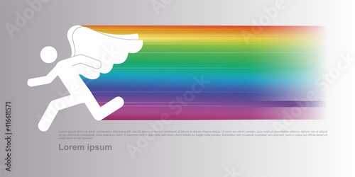 Icon of a person running for happiness and good luck. Rainbow inspiration and dreams. a sense of freedom. Gay, LGBT representative with rainbow.