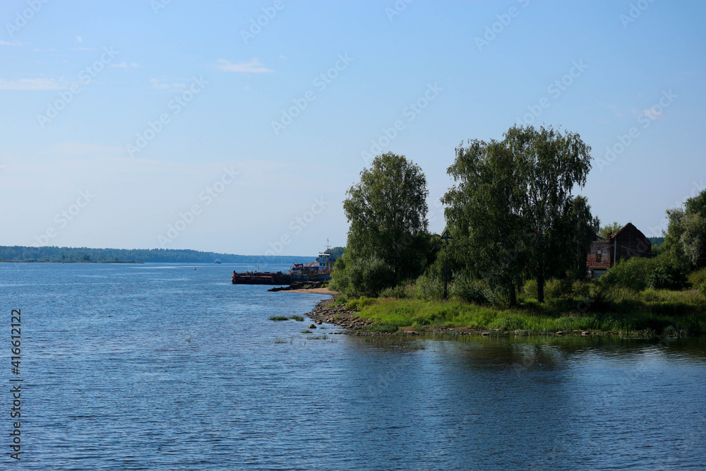 passenger and car ferry across the Volga river in Myskin, Russia passenger and car ferry across the Volga river in Myskin, Russia