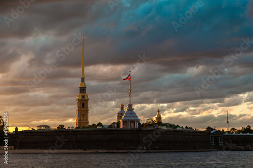 Russia. Saint-Petersburg. July 5, 2015. Peter and Paul Fortress in the evening sunset.