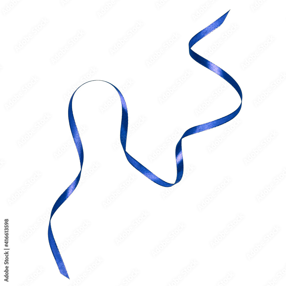 Shiny satin ribbon in blue color isolated over white background close up.Ribbon image for decoration design. Shiny satin ribbon in blue color isolated over white background close up.Ribbon image for decoration design.