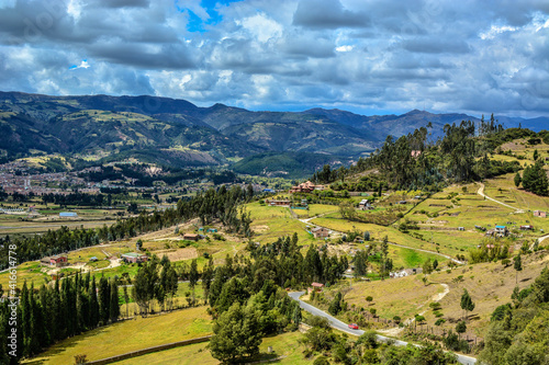 Boyaca, paipa Colombia, looking at mountain range and farms photo