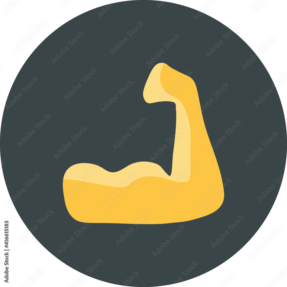 Flat color bicep pose with on grey background. Fully editable. Royalty free. Flat color bicep pose with on grey background. Fully editable. Royalty free.