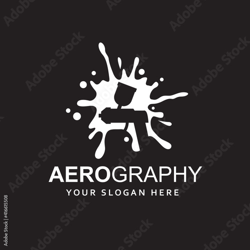 abstract label of sprayer against paint splash isolated on black background