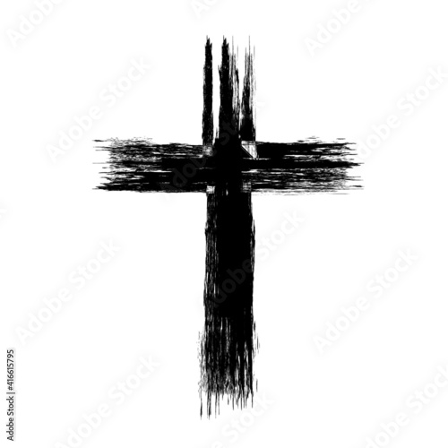 Grunge Religion Cross . Black Paint . Vector