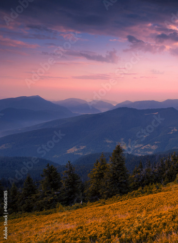 splendid summer sunset image, natural sundown scenery, majestic evening landscape, beautiful nature background in the mountains, Carpathians, Ukraine, Europe 