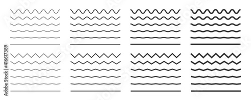Wave line and wavy zigzag lines. Black underlines wavy curve zig zag line pattern in abstract style. Geometric decoration element. Vector illustration.
