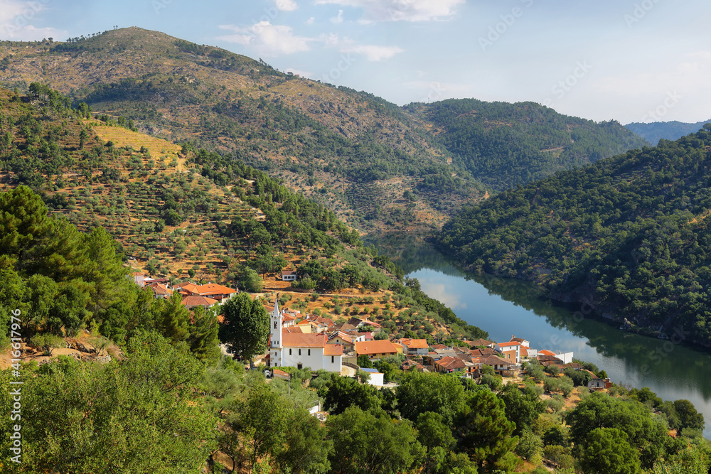 Amieiro village over Tua River, Portugal