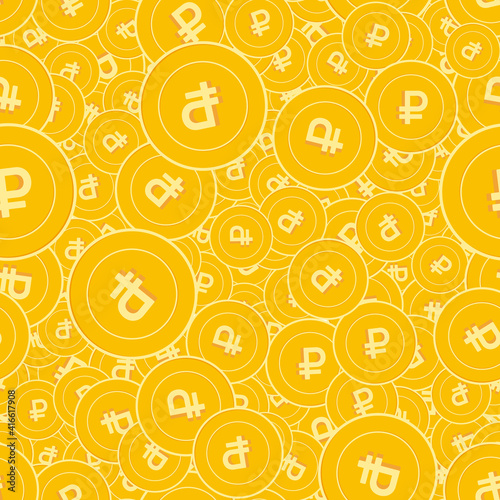 Russian ruble coins seamless pattern. Dramatic scattered RUB coins. Big win or success concept. Russ