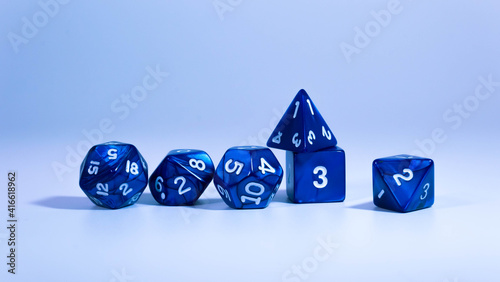 close up of blue role playing gaming dice photo