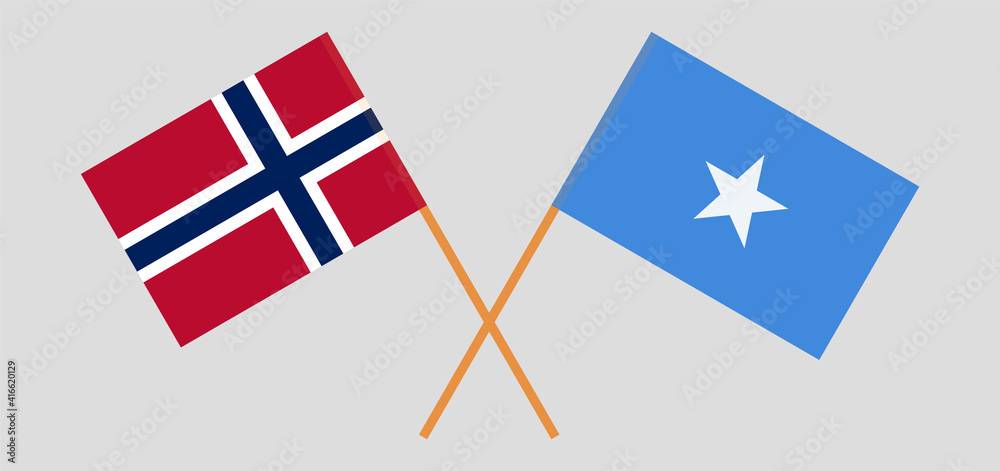 Crossed flags of Norway and Somalia. Official colors. Correct proportion