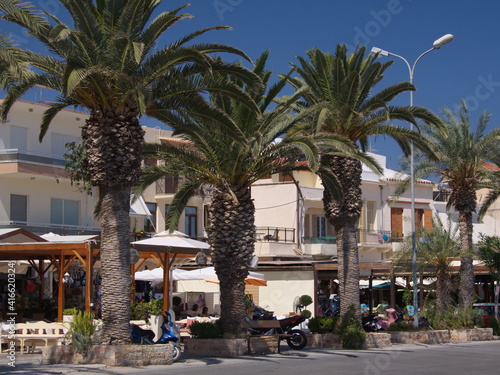 Street with palms in Rethymno on Crete in Greece, Europe 