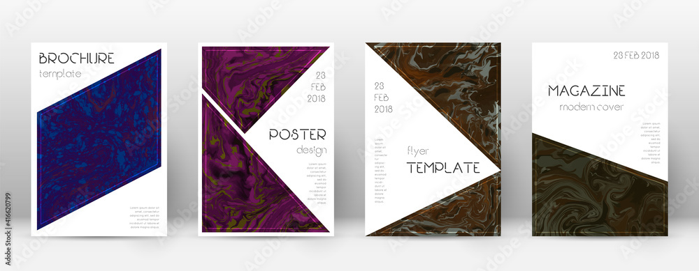 Abstract cover. Symmetrical design template. Suminagashi marble triangle poster. Symmetrical trendy