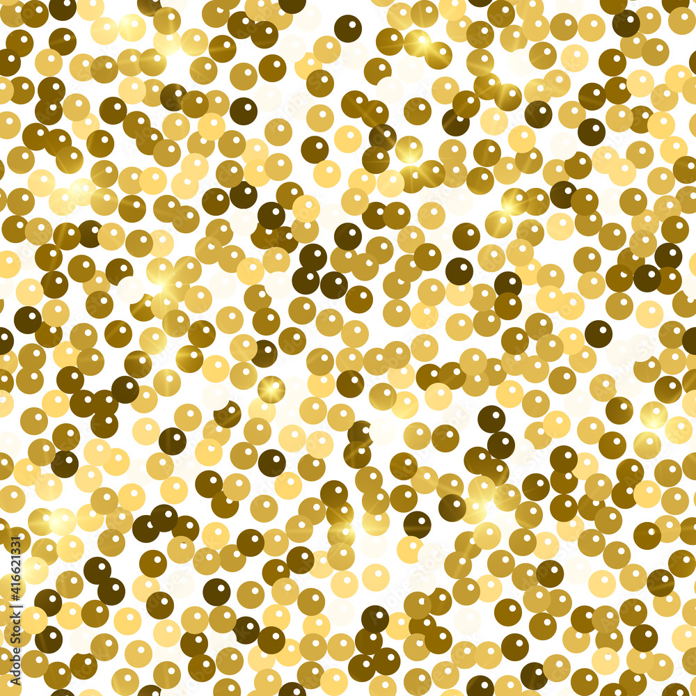Glitter seamless texture. Admirable gold particles. Endless pattern made of sparkling spangles. Magn