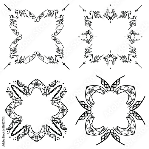 Photography Set of four square vector openwork frames in vintage style from various decorative elements