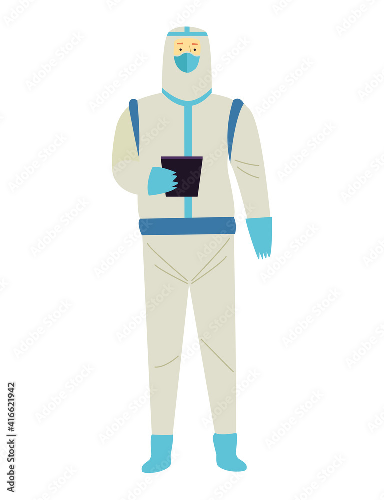 medical worker wearing white biosafety suit