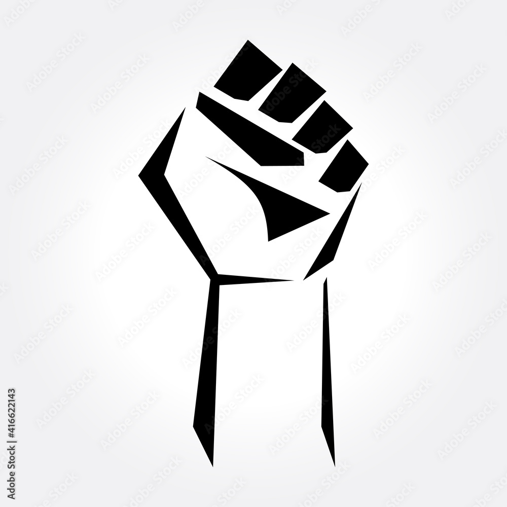 Demonstration, revolution, protest raised arm fist with Fight for Your Rights caption. Black arm silhouette on grey background. Vector illustration