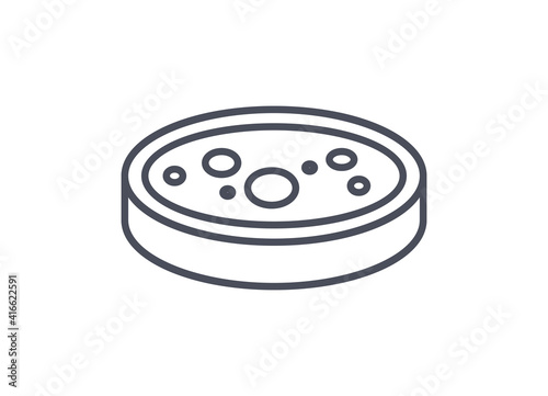 Chemistry icon of a petri dish with culture medium for growing bacteria and fungi in a laboratory, line drawn vector illustration isolated on white background