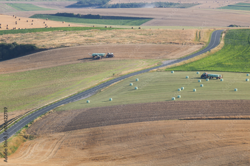 paysages de champs cultivés pendant la période des moissons en été
