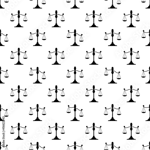 Seamless pattern with scales. Libra black silhouette. Balance and finance and justice symbol. Weighing objects, measuring weight.
