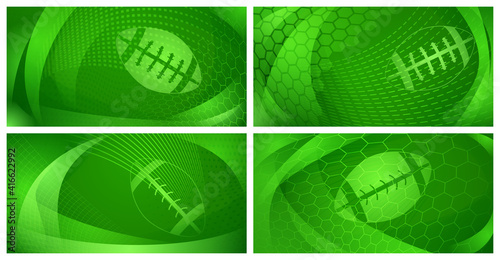 Set of four rugby backgrounds with big ball in green colors