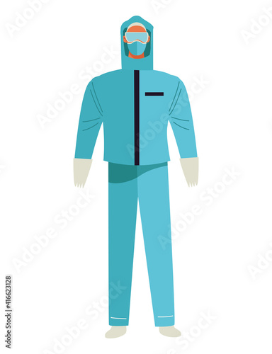 medical worker wearing blue biosafety suit