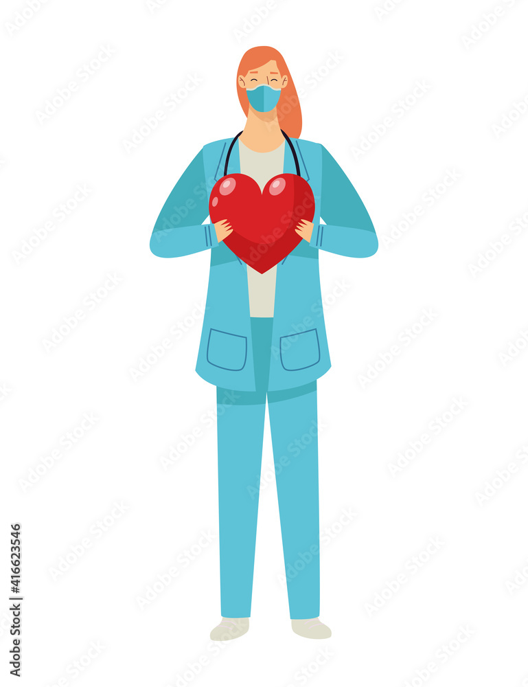female doctor wearing medical mask and heart