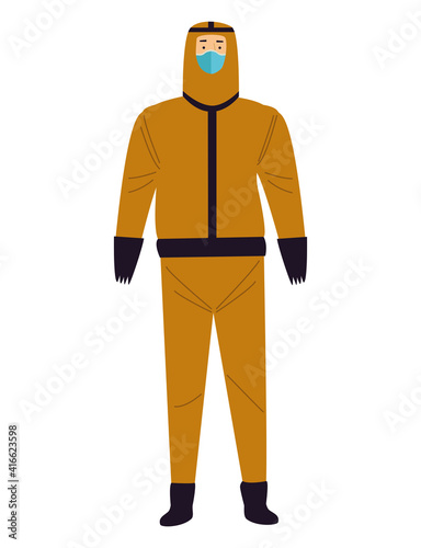 medical worker wearing orange biosafety suit