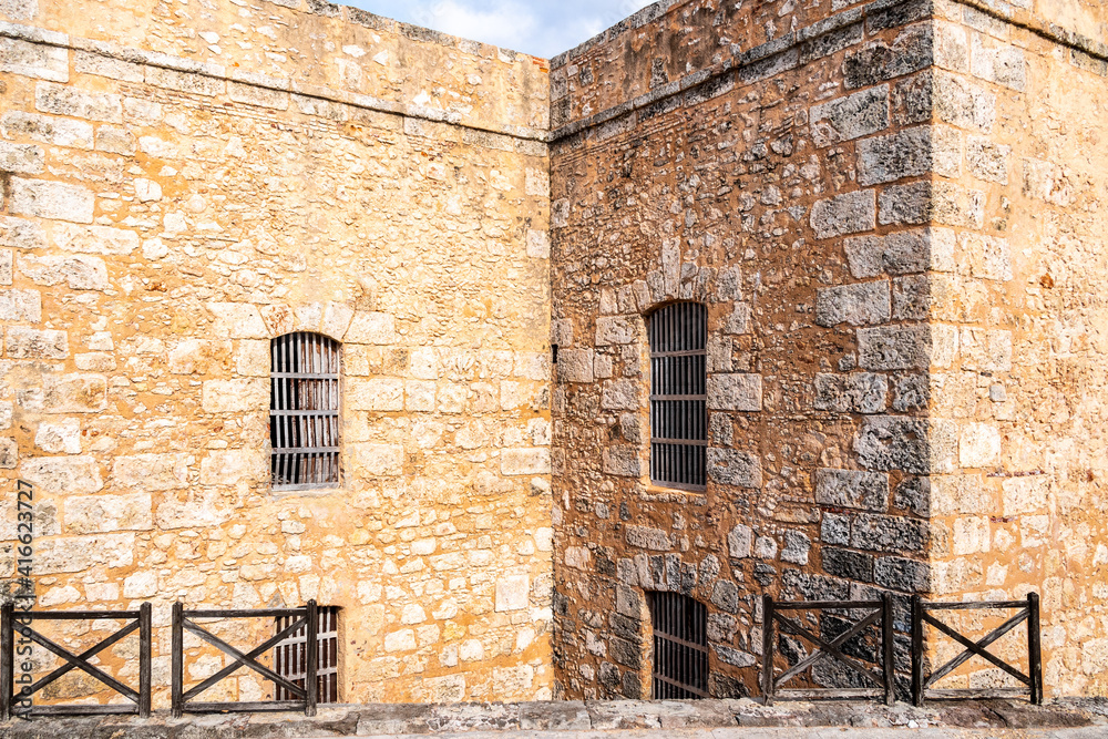 Stone walls and architecture in El Morro Fort, Havana, Cuba