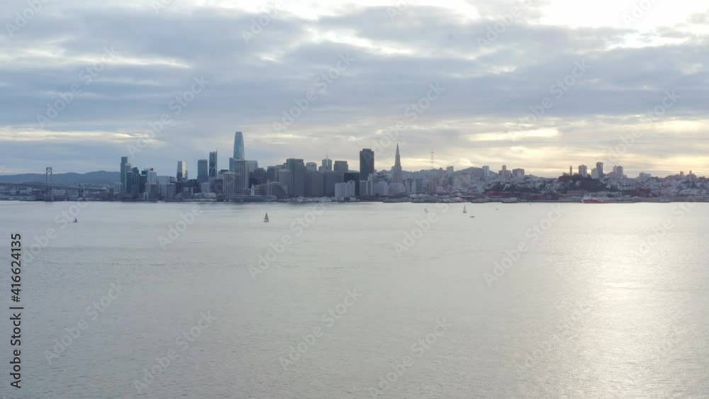 Aerial: boats sailing and view of the city, drone view Aerial: boats sailing and view of the city, drone view