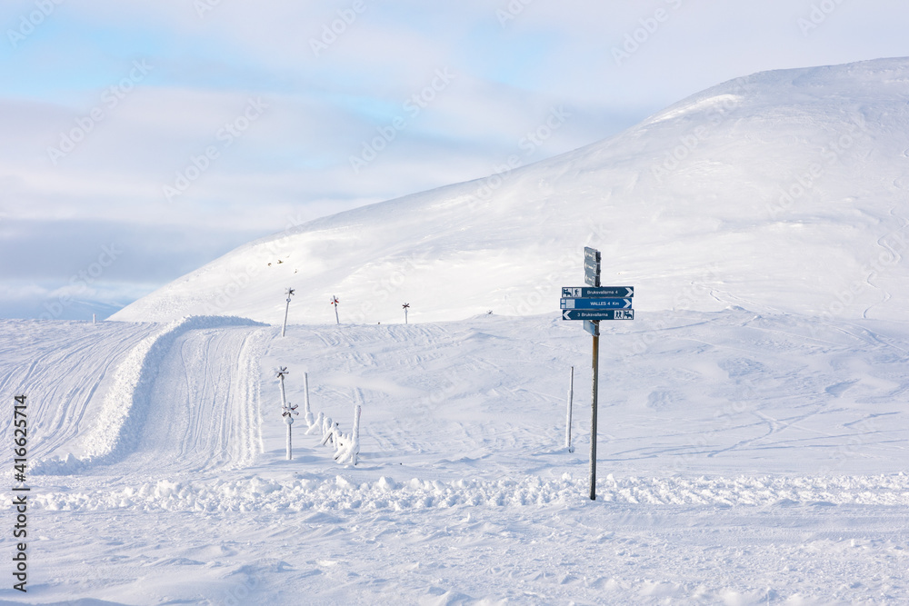 Obraz premium Snow mobile trails in the swedish mountains.