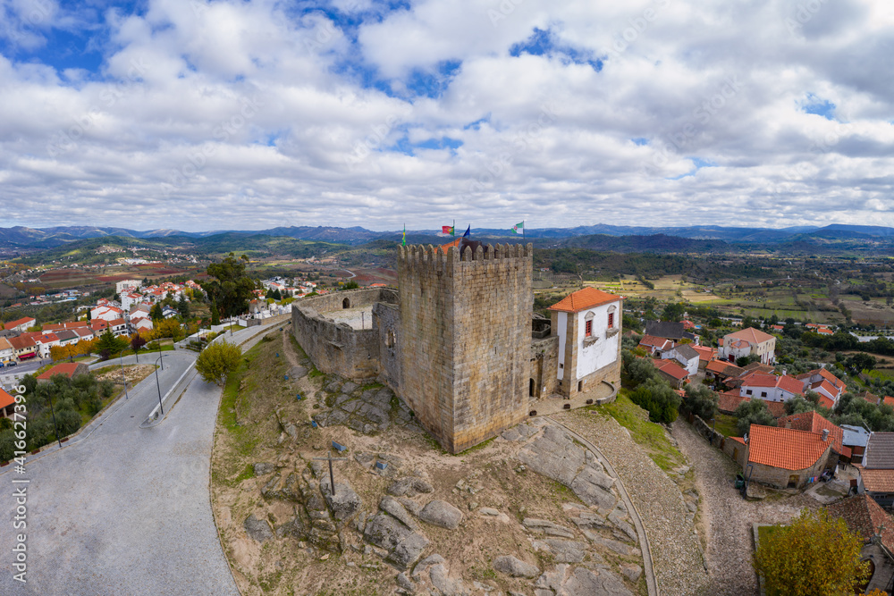 Belmonte city castle drone aerial view in Portugal