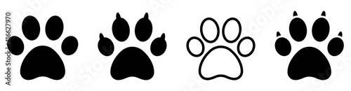 Paw print icons set. Dog paw. Cat paw symbol vector