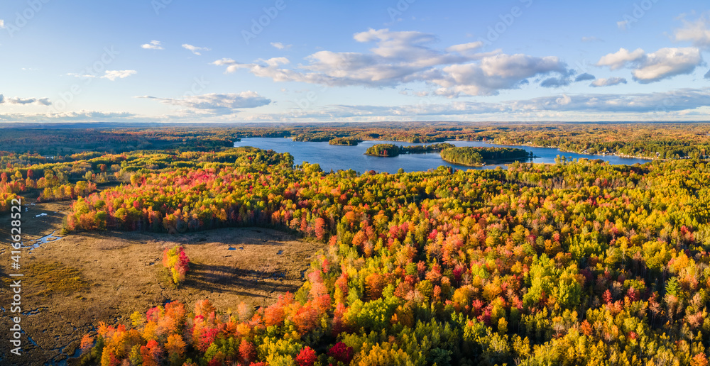 Beautiful evening autumn colors at Sage Lake in Central Michigan countryside