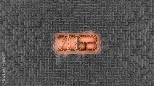 3D illustration of number 2063 in a center of a maze