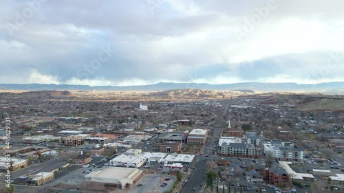 St. George city and Dixie State University, Utah. Aerial panoramic shot photo