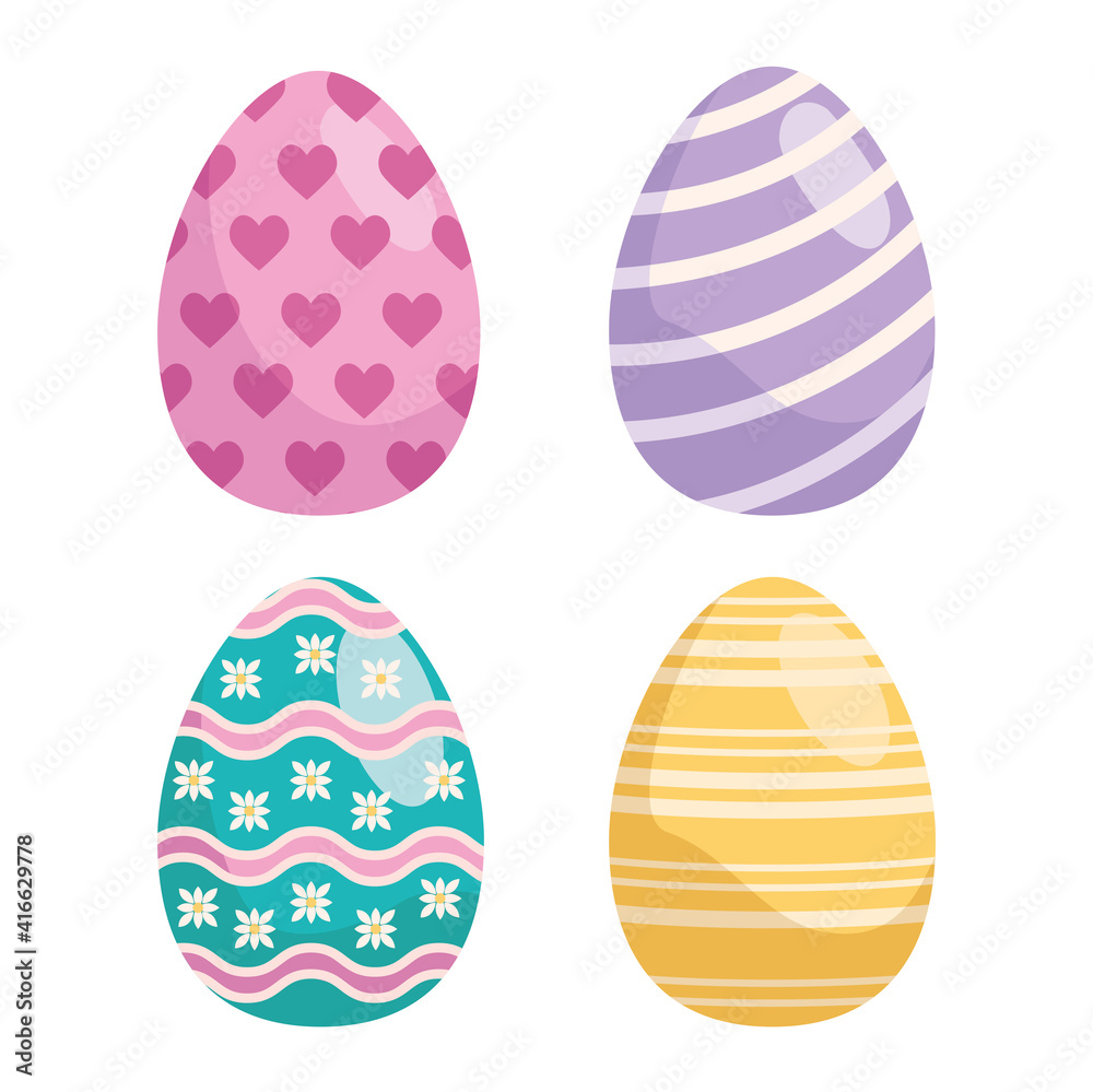 bundle of easter eggs painted set icons