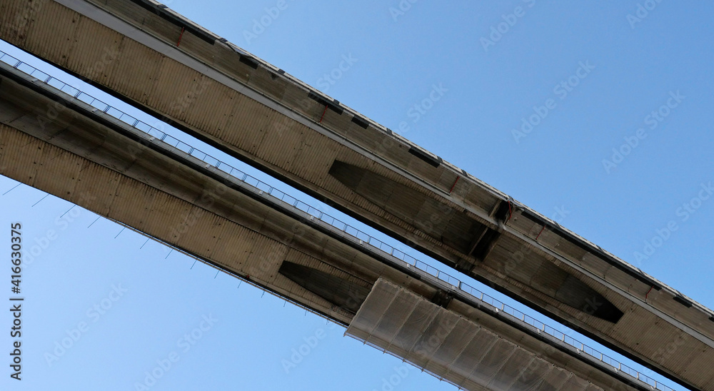 Highway viaduct under repair with scaffolding on the structure