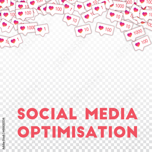 Social media icons. Social media optimisation concept. Falling gradient like counter. Magnetic abstr