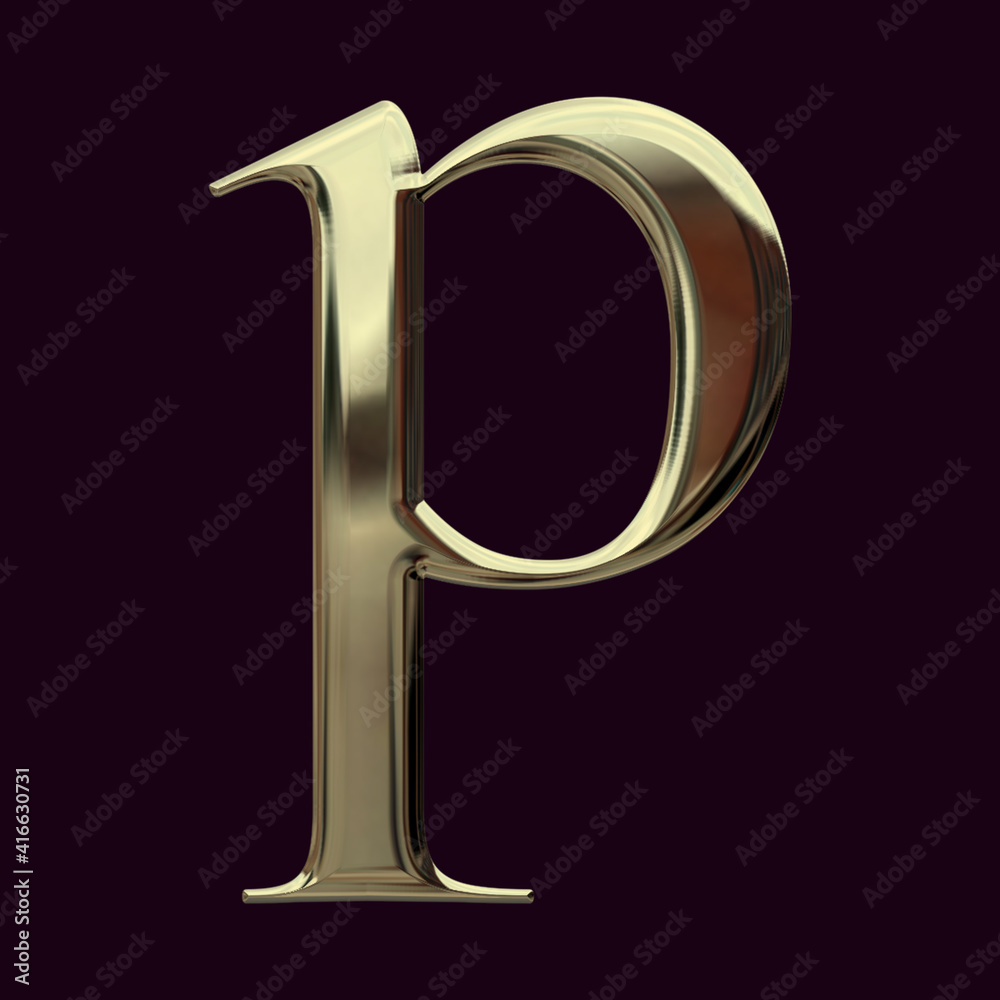 Alphabet letter p with metallic gold texture, 3D rendering, golden font, premium lowercase typography for poster, banner, cover Alphabet letter p with metallic gold texture, 3D rendering, golden font, premium lowercase typography for poster, banner, cover