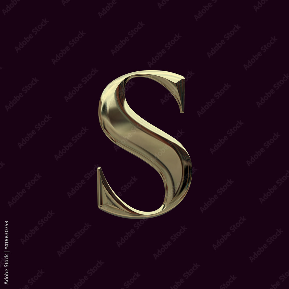 Alphabet letter s with metallic gold texture, 3D rendering, golden font, premium lowercase typography for poster, banner, cover Alphabet letter s with metallic gold texture, 3D rendering, golden font, premium lowercase typography for poster, banner, cover