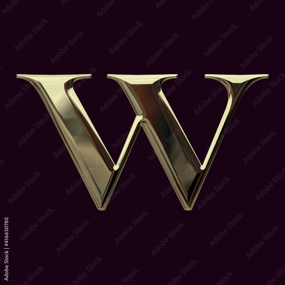 Alphabet letter w with metallic gold texture, 3D rendering, golden font, premium lowercase typography for poster, banner, cover Alphabet letter w with metallic gold texture, 3D rendering, golden font, premium lowercase typography for poster, banner, cover