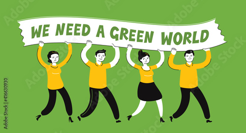 Ecology protest, ecological movement. Environmental activism concept flat vector illustration