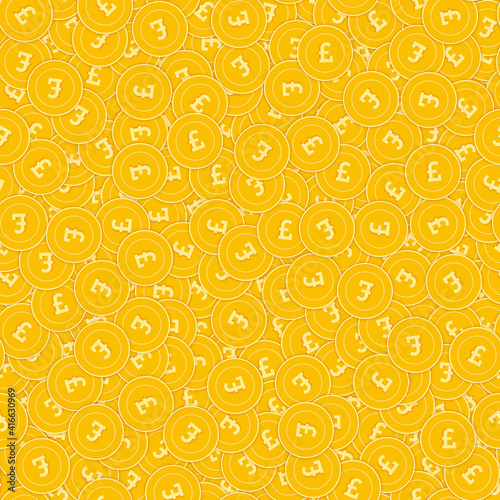British pound coins seamless pattern. Curious scattered GBP coins. Big win or success concept. Unite
