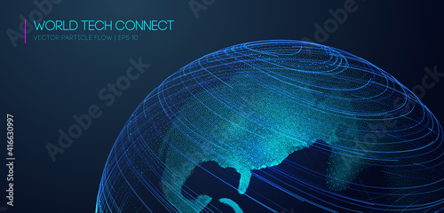 World map blue vector, cyberspace, and visual energy. Computer world connectivity structure analysis. Internet network and science, technology background vector.