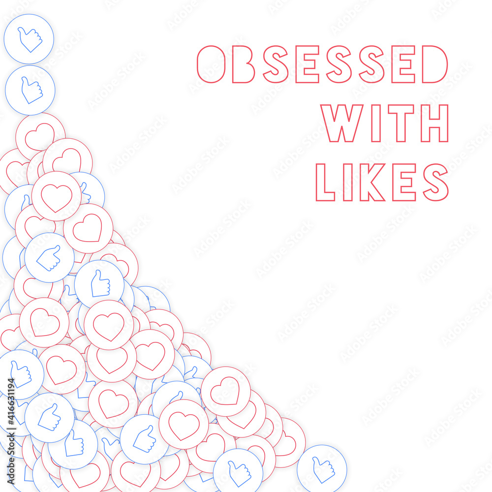 Obsessed Text Icon Social media icons. Obsessed with likes concept. Falling scattered ...